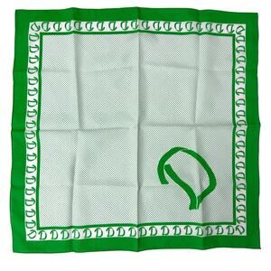 VTG Scarf Paoli Green Monogram D Print Green & White Polka Dot Polyester 20" SQ